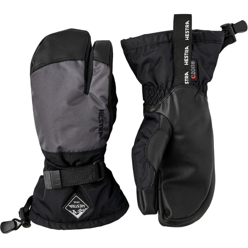 imageHestra Gauntlet CZone Junior Glove Youth 413yrs  Waterproof Insulated 3Finger Kids Snow Gloves for Winter Skiing ampamp Playing in The SnowGreyBlack