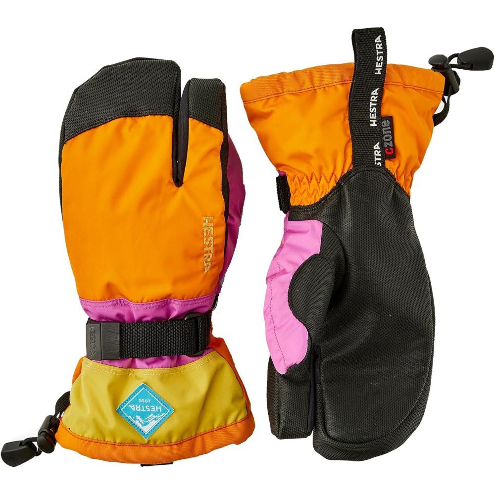 imageHestra Gauntlet CZone Junior Glove Youth 413yrs  Waterproof Insulated 3Finger Kids Snow Gloves for Winter Skiing ampamp Playing in The SnowOrange Multi
