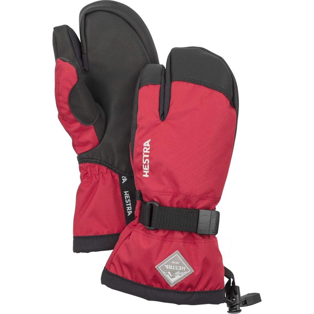 imageHestra Gauntlet CZone Junior Glove Youth 413yrs  Waterproof Insulated 3Finger Kids Snow Gloves for Winter Skiing ampamp Playing in The SnowRed  Black