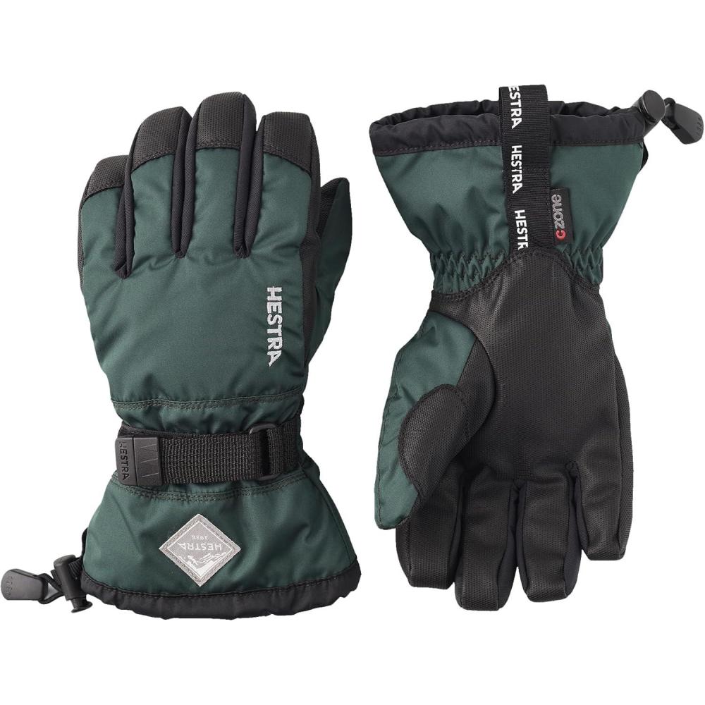 imageHestra Gauntlet CZone Junior Glove Youth 414yrs  Waterproof Insulated Kids Gloves for Winter Skiing SnowboardingBottle Green  Black