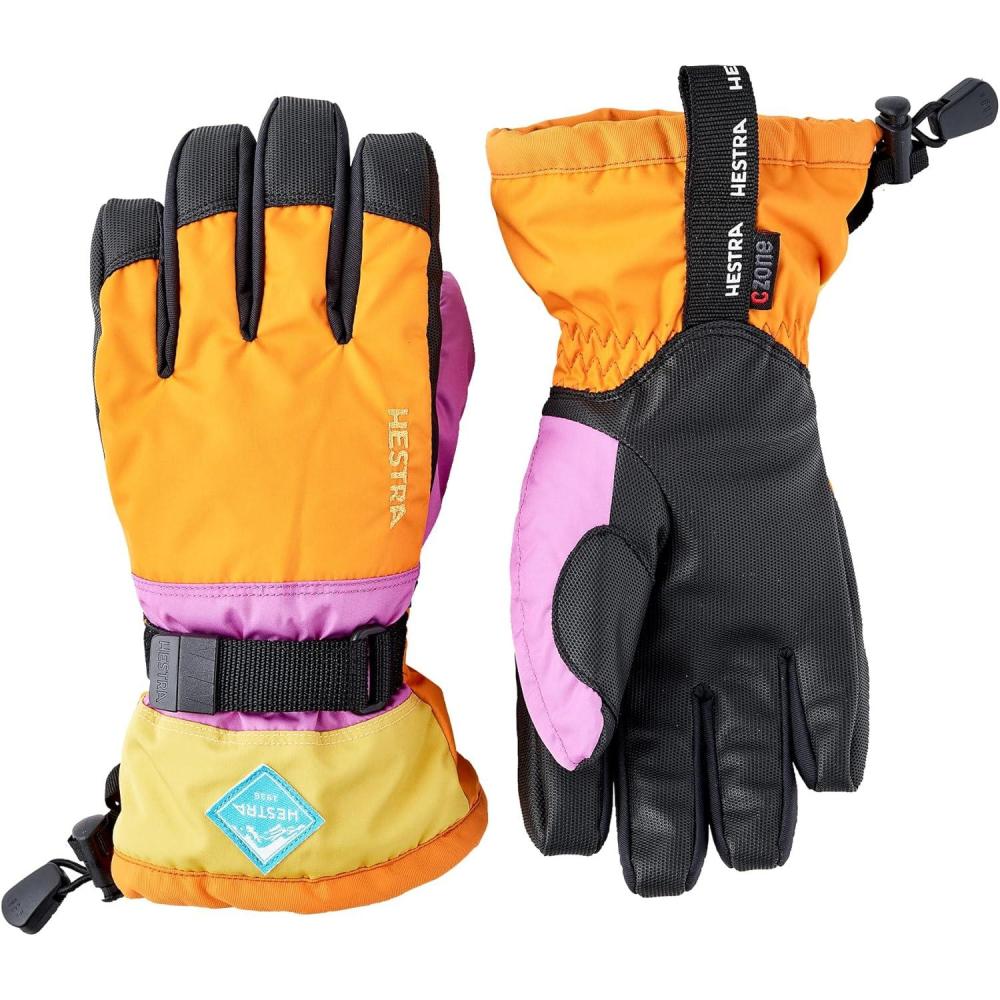 imageHestra Gauntlet CZone Junior Glove Youth 414yrs  Waterproof Insulated Kids Gloves for Winter Skiing SnowboardingOrange Multi