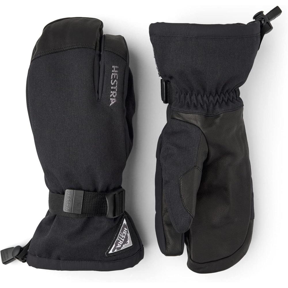 imageHestra Unisex Powder Gauntlet 3Finger Glove Insulated Windproof Leather Gloves for Alpine Ski ampamp Everyday for Men ampamp WomenBlack