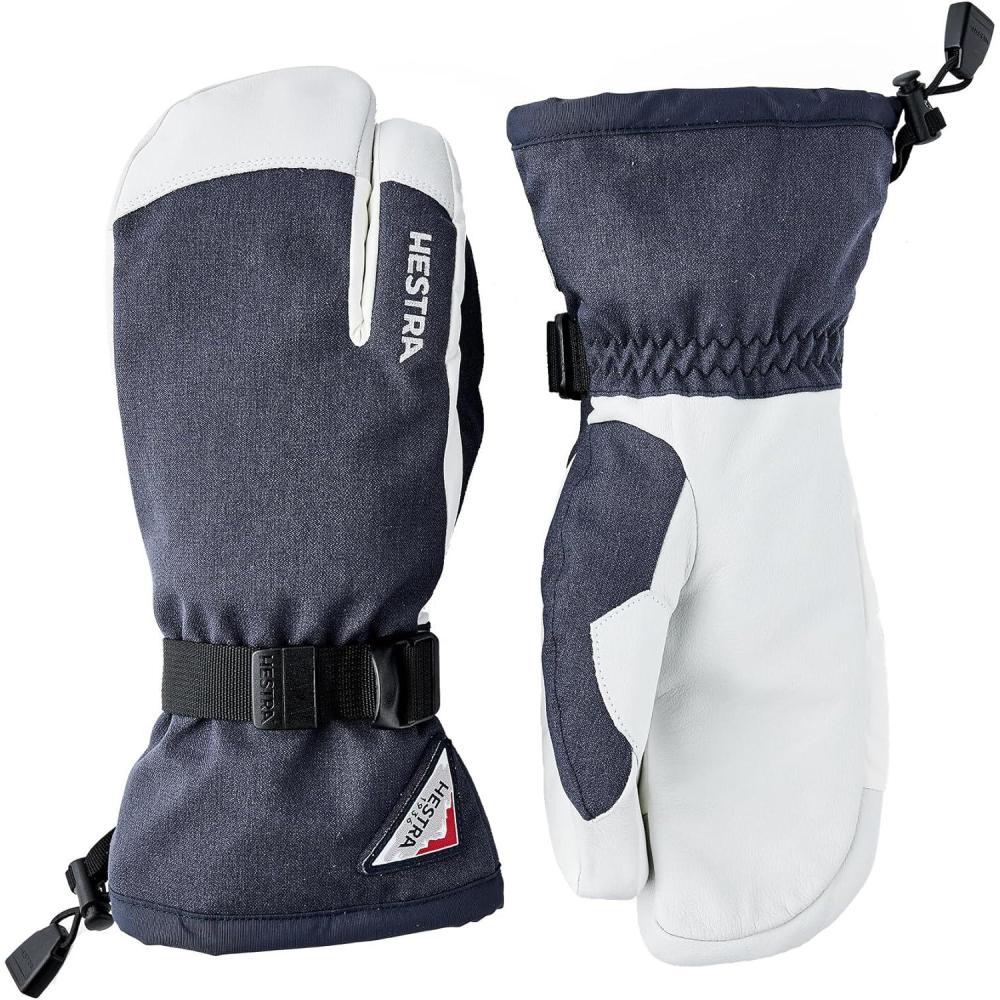 imageHestra Unisex Powder Gauntlet 3Finger Glove Insulated Windproof Leather Gloves for Alpine Ski ampamp Everyday for Men ampamp WomenNavyOffwhite