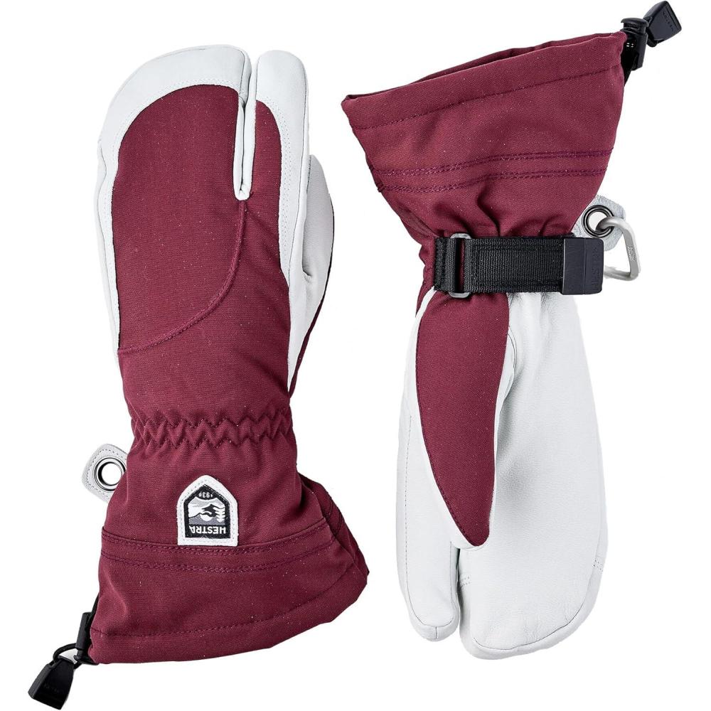 imageHestra Womens Heli Ski Female Glove 3Finger Leather Snow Glove for Skiing Snowboarding and MountaineeringBordeauxOffwhite