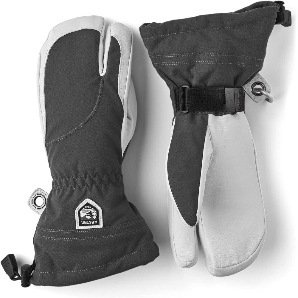 imageHestra Womens Heli Ski Female Glove 3Finger Leather Snow Glove for Skiing Snowboarding and MountaineeringGreyOffwhite