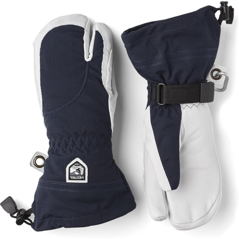 imageHestra Womens Heli Ski Female Glove 3Finger Leather Snow Glove for Skiing Snowboarding and MountaineeringNavyOffwhite