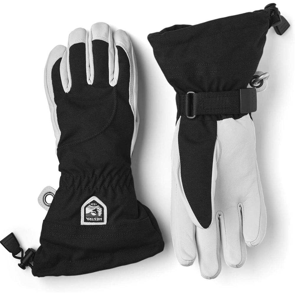 imageHestra Womens Heli Ski Female Glove 5Finger Leather Snow Glove for Skiing Snowboarding and MountaineeringBlackOffwhite
