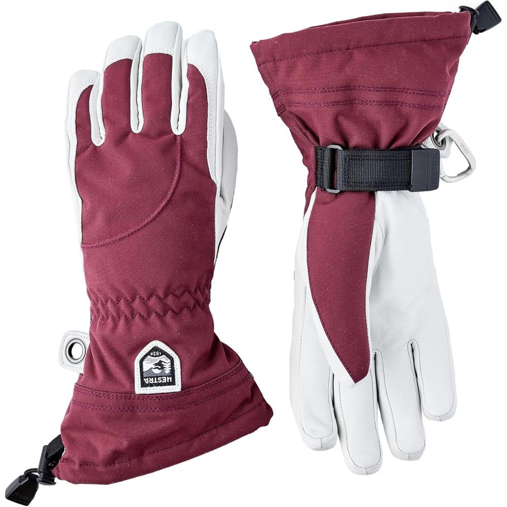 imageHestra Womens Heli Ski Female Glove 5Finger Leather Snow Glove for Skiing Snowboarding and MountaineeringBordeauxOffwhite