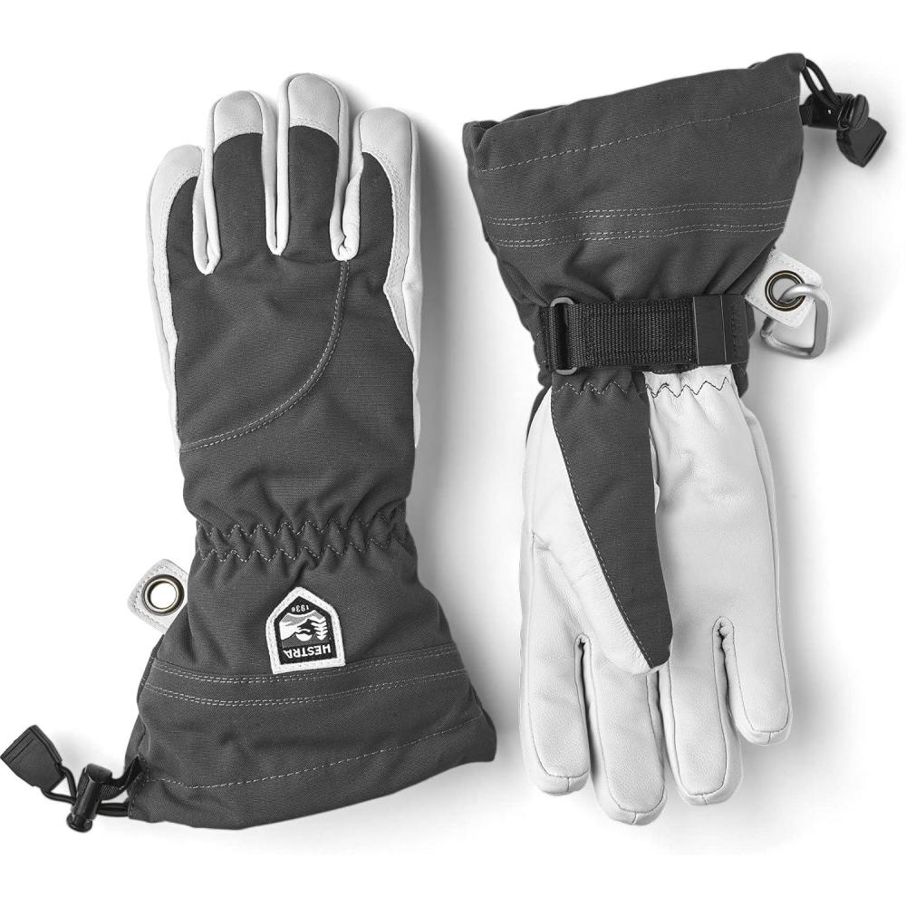 imageHestra Womens Heli Ski Female Glove 5Finger Leather Snow Glove for Skiing Snowboarding and MountaineeringGreyOffwhite