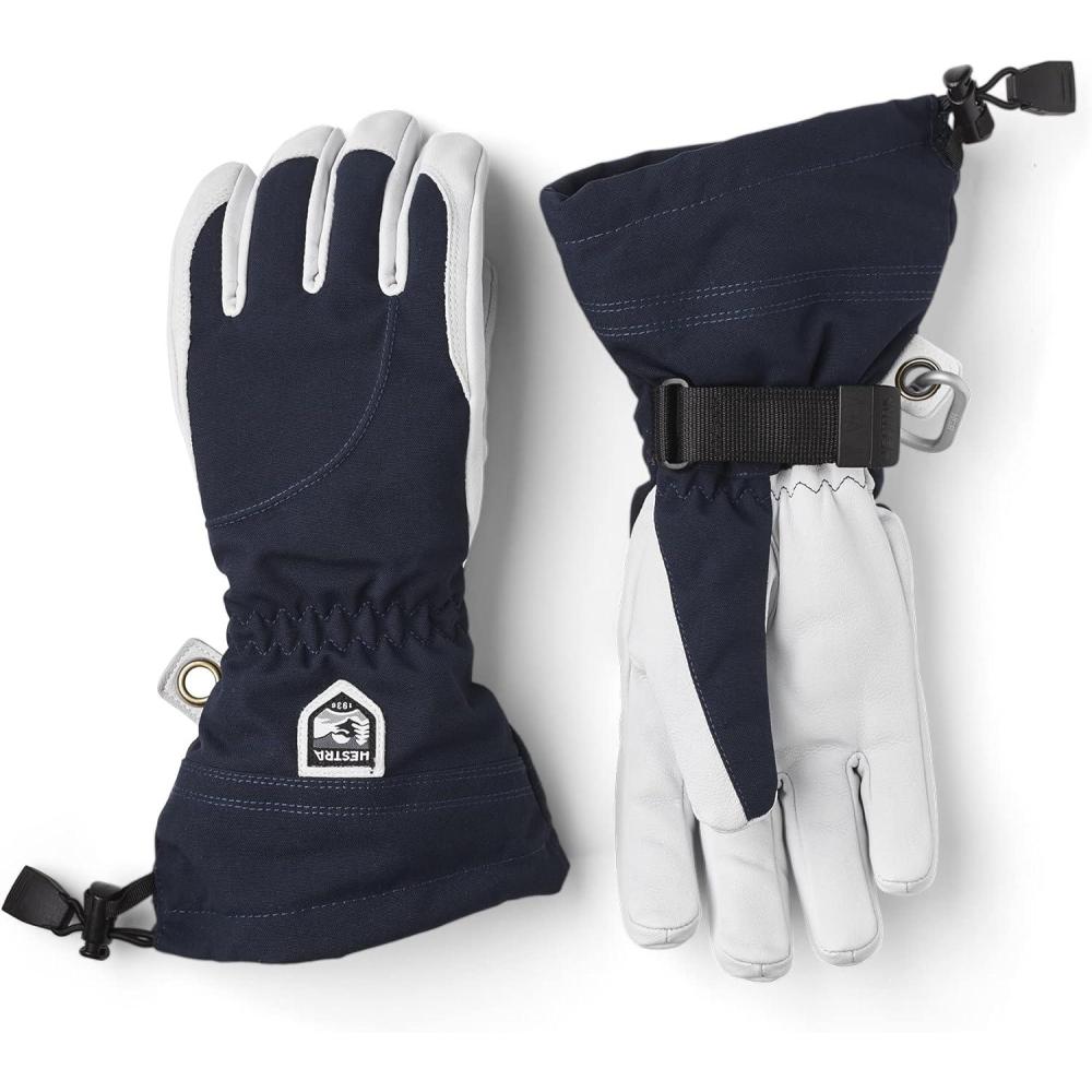 imageHestra Womens Heli Ski Female Glove 5Finger Leather Snow Glove for Skiing Snowboarding and MountaineeringNavyOffwhite