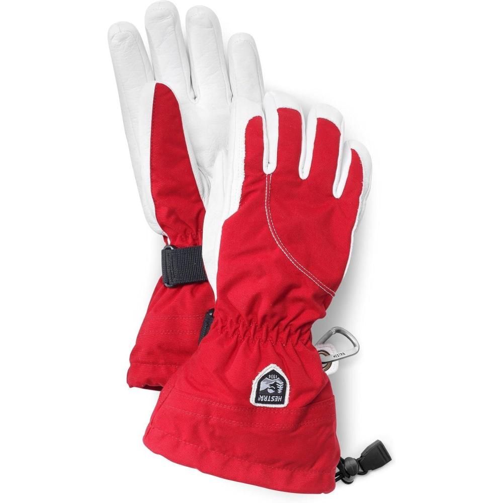 imageHestra Womens Heli Ski Female Glove 5Finger Leather Snow Glove for Skiing Snowboarding and MountaineeringRedOff White