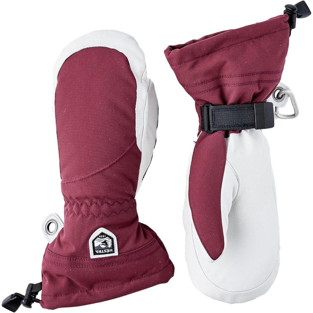 imageHestra Womens Heli Ski Female Mitt Leather Snow Mitten for Skiing Snowboarding and MountaineeringBordeauxOffwhite