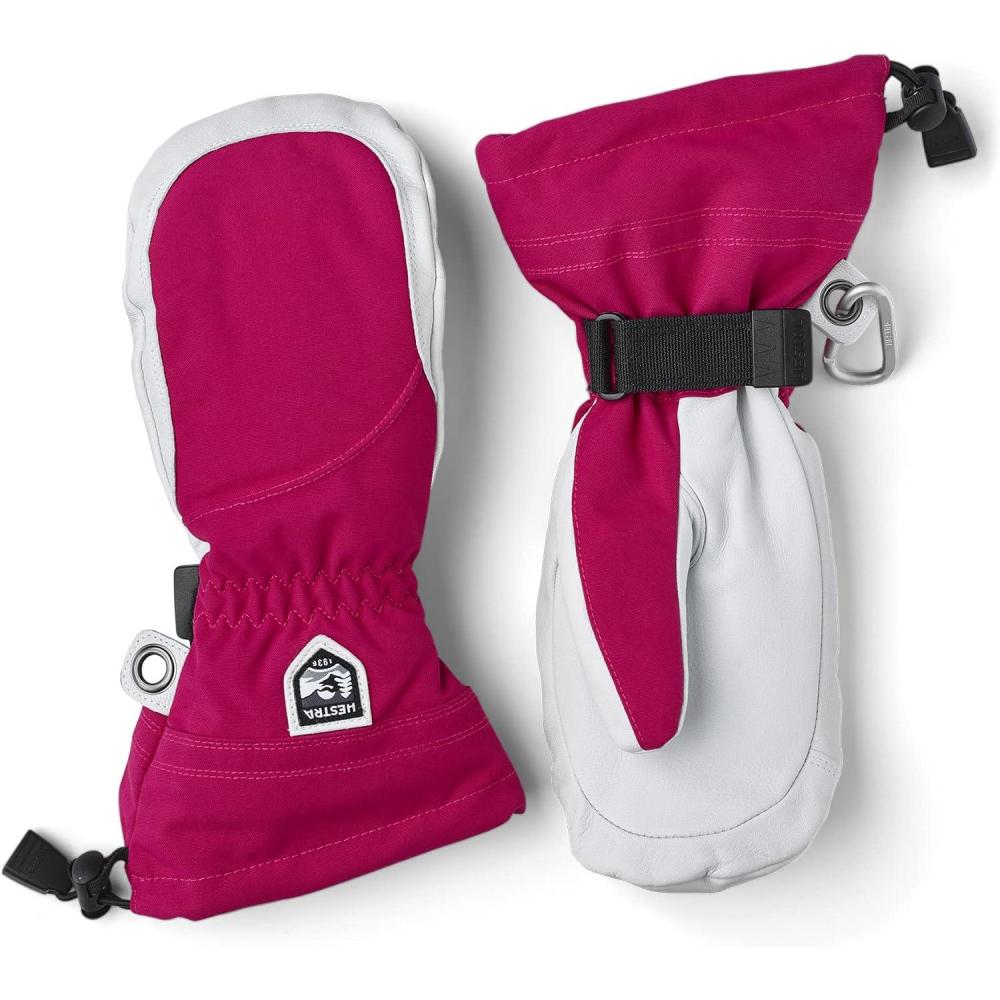 imageHestra Womens Heli Ski Female Mitt Leather Snow Mitten for Skiing Snowboarding and MountaineeringFuchsiaOffwhite