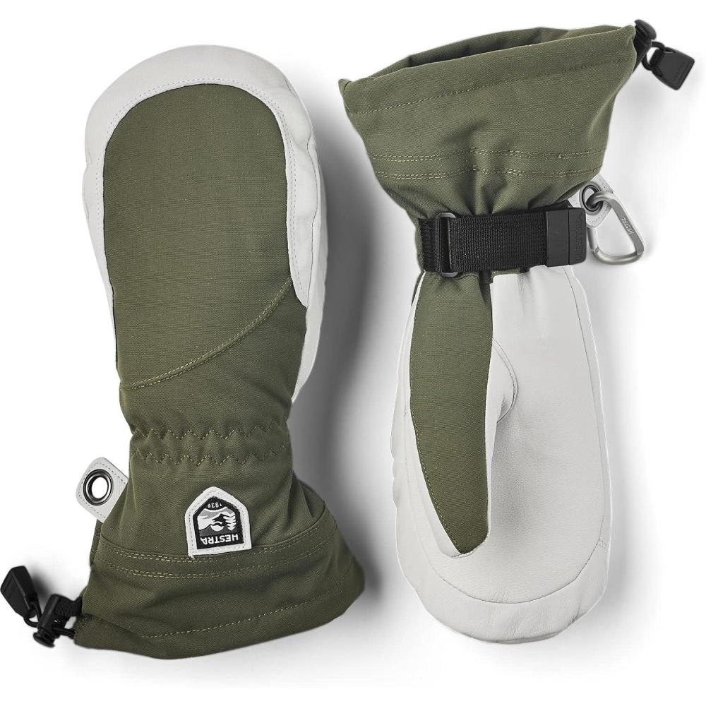 imageHestra Womens Heli Ski Female Mitt Leather Snow Mitten for Skiing Snowboarding and MountaineeringOliveOffwhite