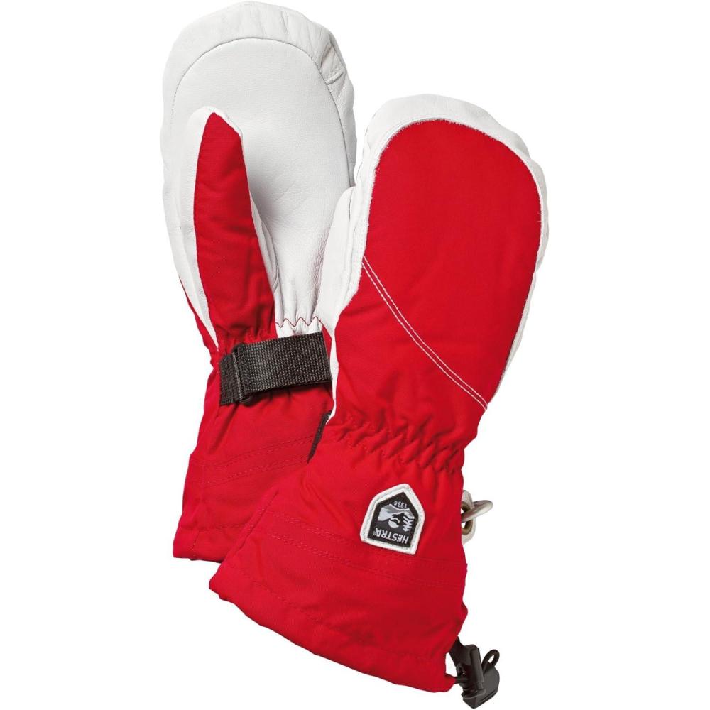 imageHestra Womens Heli Ski Female Mitt Leather Snow Mitten for Skiing Snowboarding and MountaineeringRedOff White