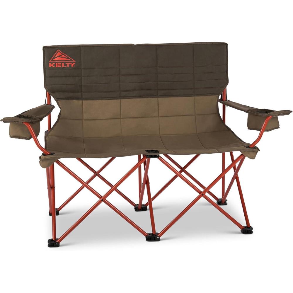 imageKelty Loveseat Oversized 2Person Heavy Duty Folding Camp Chair Double Seat for Soccer Games Tailgating Beach Days Regular HeightBungeeBungee Cord  Beluga