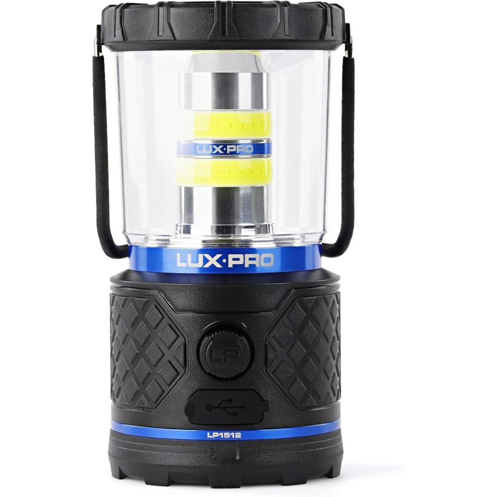imageLUXPRO Rechargeable DualPower 1100 Lumen LED Lantern for Up to 150 Hours of Use  Camping Lantern with Builtin Power Bank  Dimmable LED Light with IPX4 WaterResistant Rating Camping LanternLantern