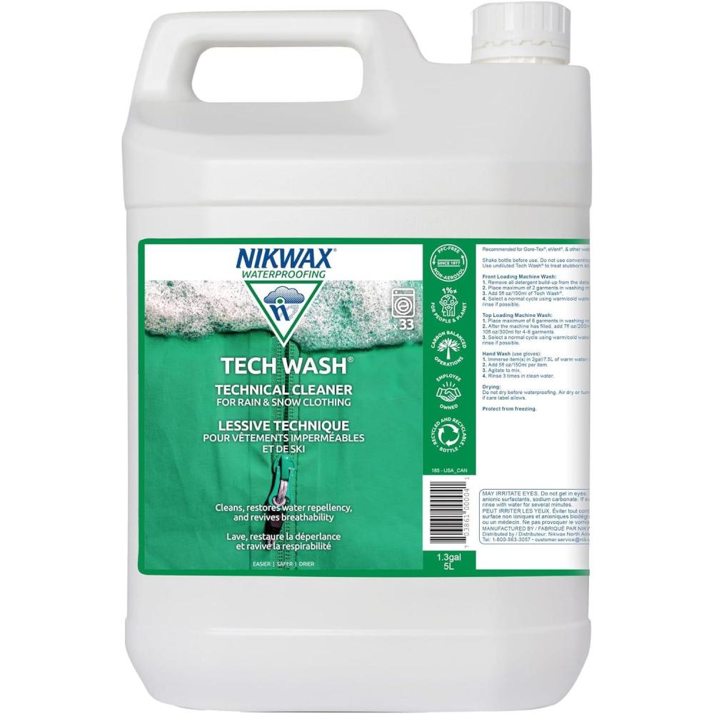 imageNikwax Tech Wash 34 fl oz Tech Wash Technical Cleaner for Jackets and Outerwear Restores Waterproofing in Rain Ski and Snow Gear Safe for GoreTex and DWR5L