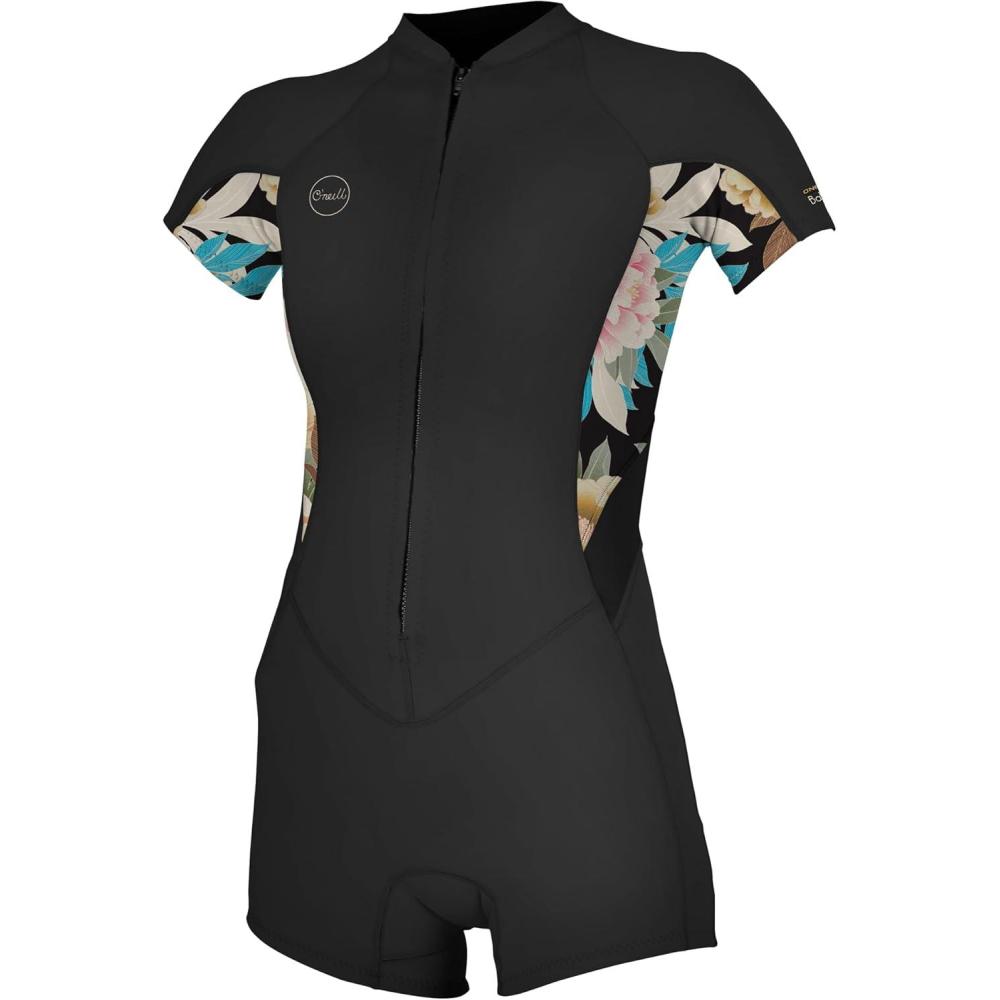 imageONeill Womens Bahia 21mm Full Zip Short Sleeve Spring Wetsuit GlideBlackMikah Floral 10