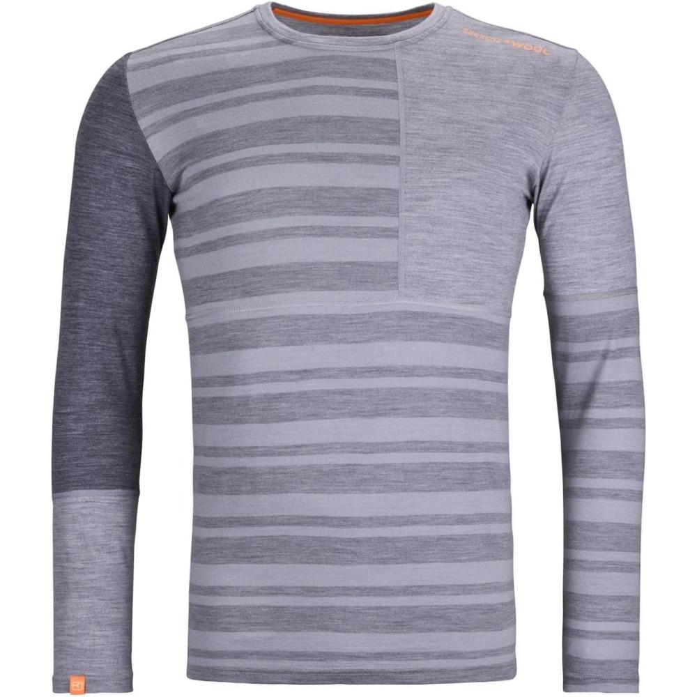 imageOrtovox Mens 185 RocknWool Long Sleeve Base Layer Soft Breathable Merino Wool Base Shirt for Winter Touring ampamp SkiingGrey Blend