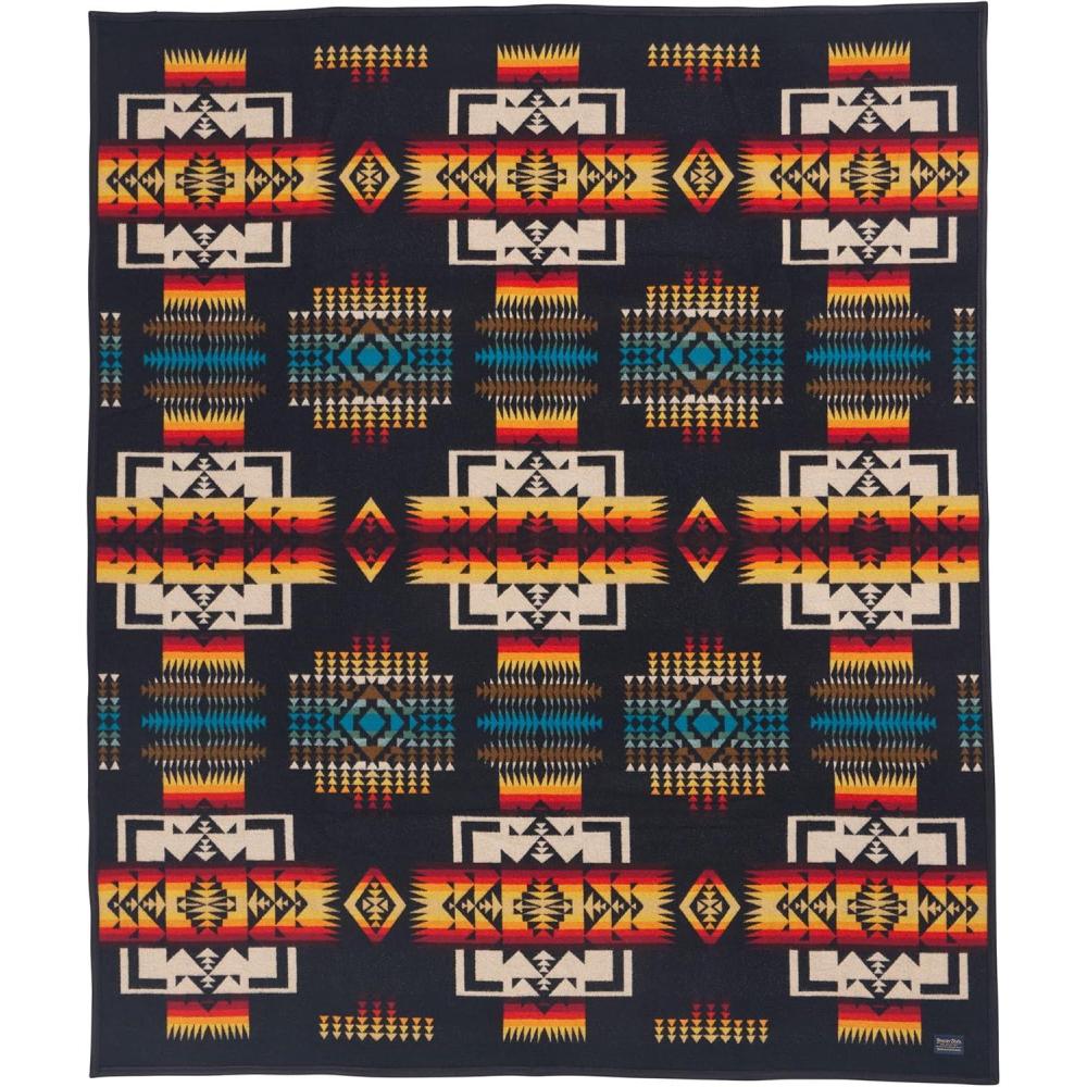 imagePendleton Chief Joseph Jacquard Wool Blanket 64quot x 80quot Reversible Throw Blanket Wool Felt Binding Breathable Napped for Softness Great for Home and TravelBlack