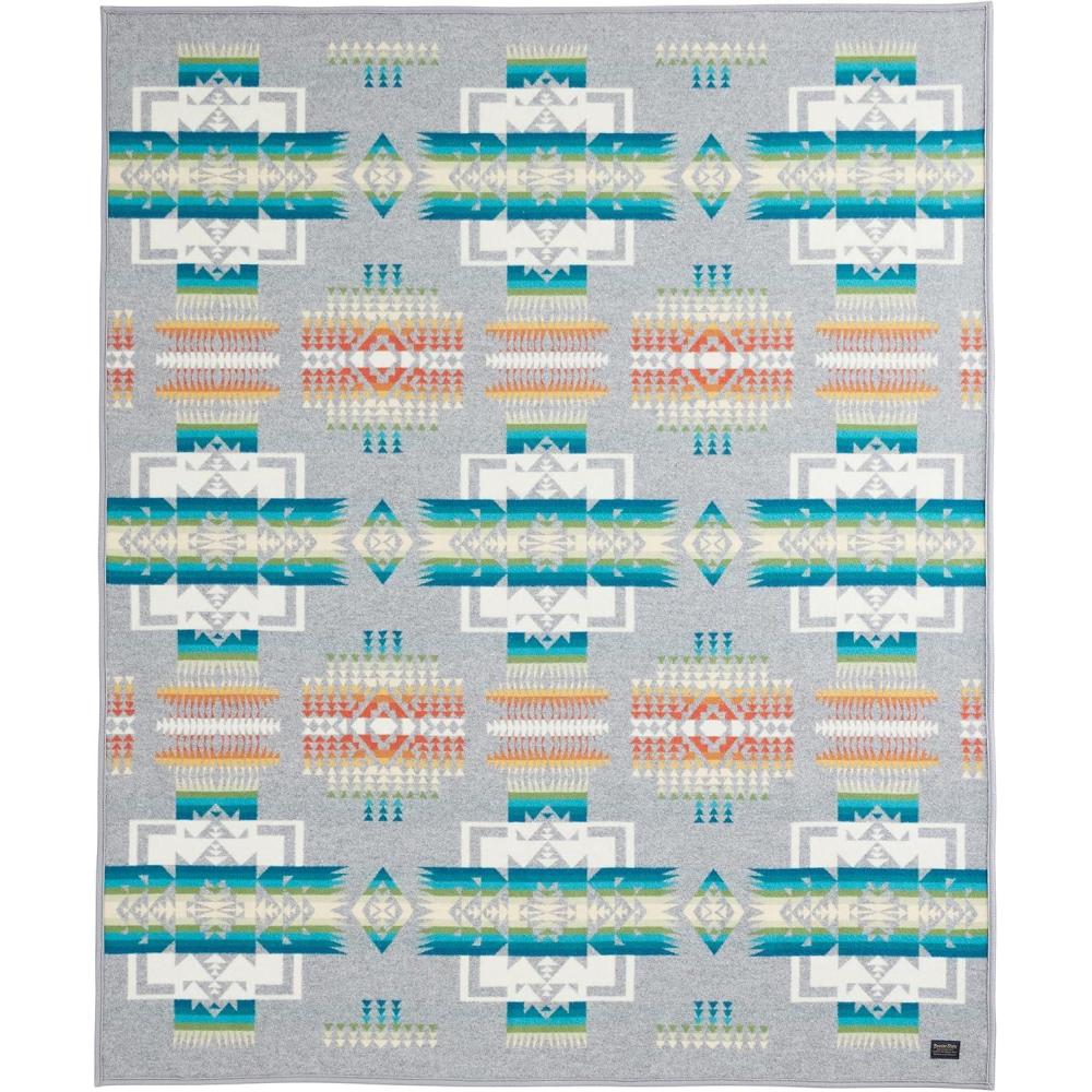 imagePendleton Chief Joseph Jacquard Wool Blanket 64quot x 80quot Reversible Throw Blanket Wool Felt Binding Breathable Napped for Softness Great for Home and TravelGrey