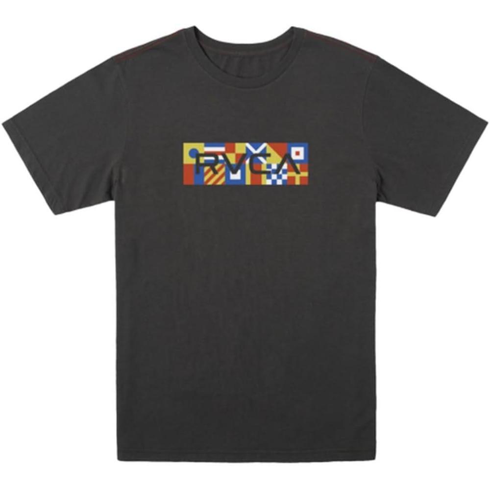 imageRVCA Mens Red Stitch Graphic Crew TShirtBig Filler Pirate Black