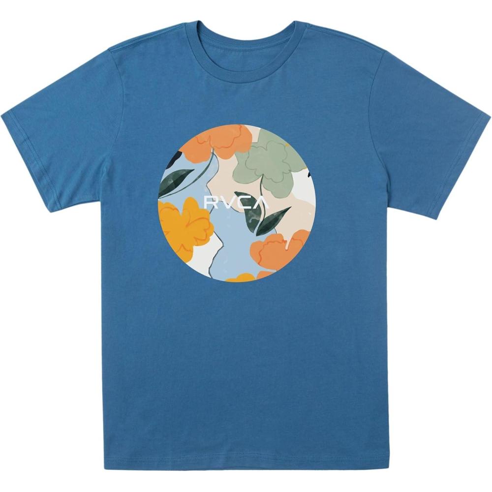 imageRVCA Mens Red Stitch Graphic Crew TShirtMotors Cool Blue