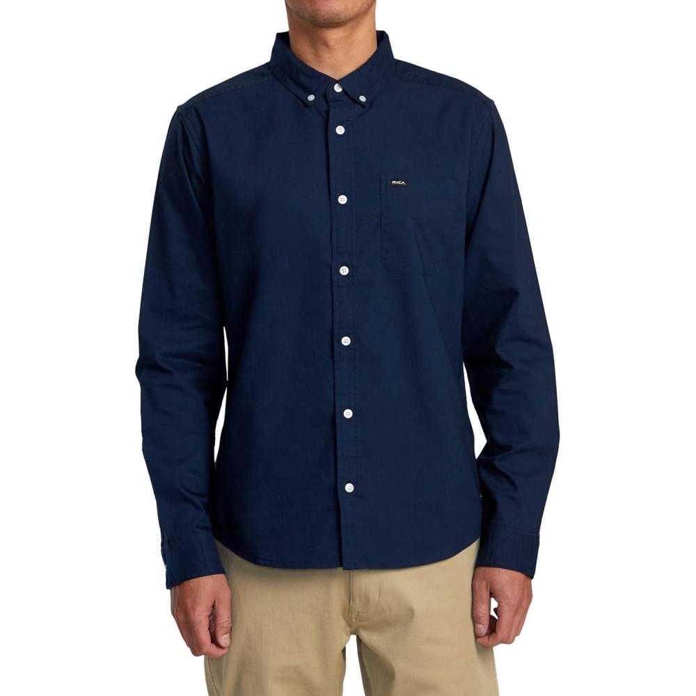 imageRVCA Mens Thatll Do Stretch Long Sleeve Woven Button Front ShirtThatll Do Navy Marine