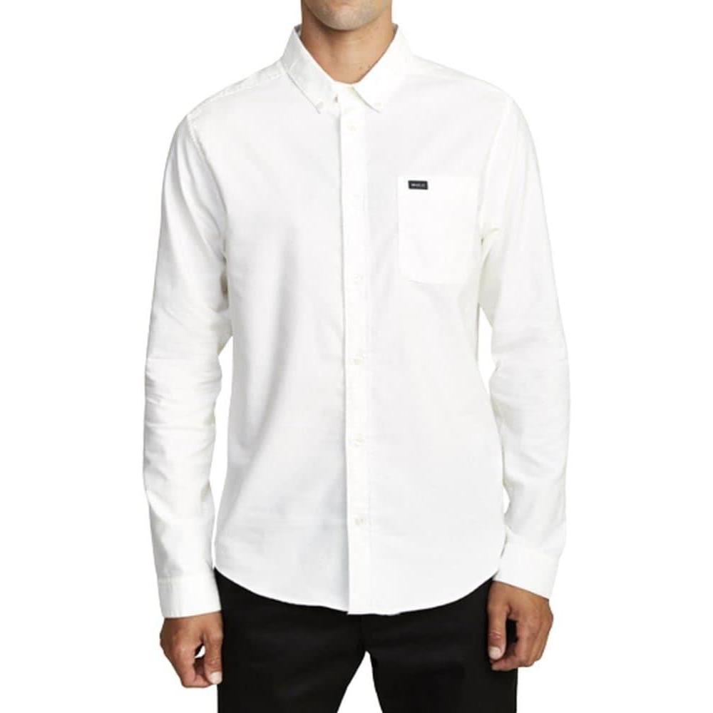 imageRVCA Mens Thatll Do Stretch Long Sleeve Woven Button Front ShirtThatll Do  White