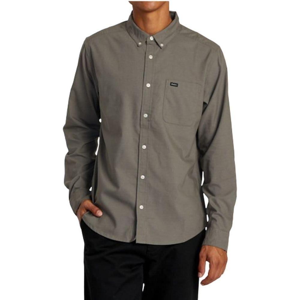 imageRVCA Mens Thatll Do Stretch Long Sleeve Woven Button Front ShirtThatll Do Stretch Sage Leaf
