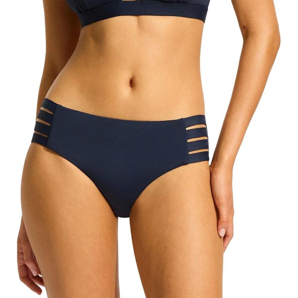 imageSeafolly Womens Multi Strap Hipster Full Coverage Bikini Bottom SwimsuitEco Collective True Navy