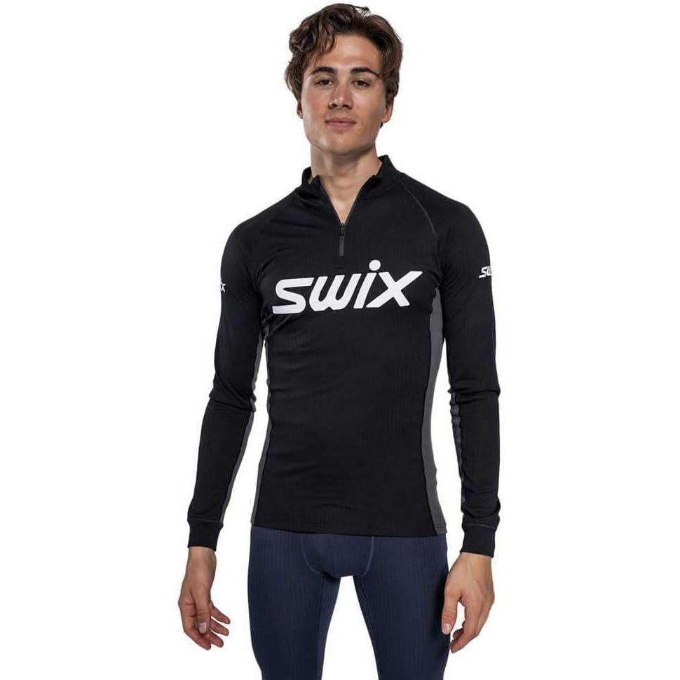 imageSwix Mens Racex Classic Half Zip Long Sleeve QuickDrying Stretch Slim Fit Baselayer TopBlackPhantom