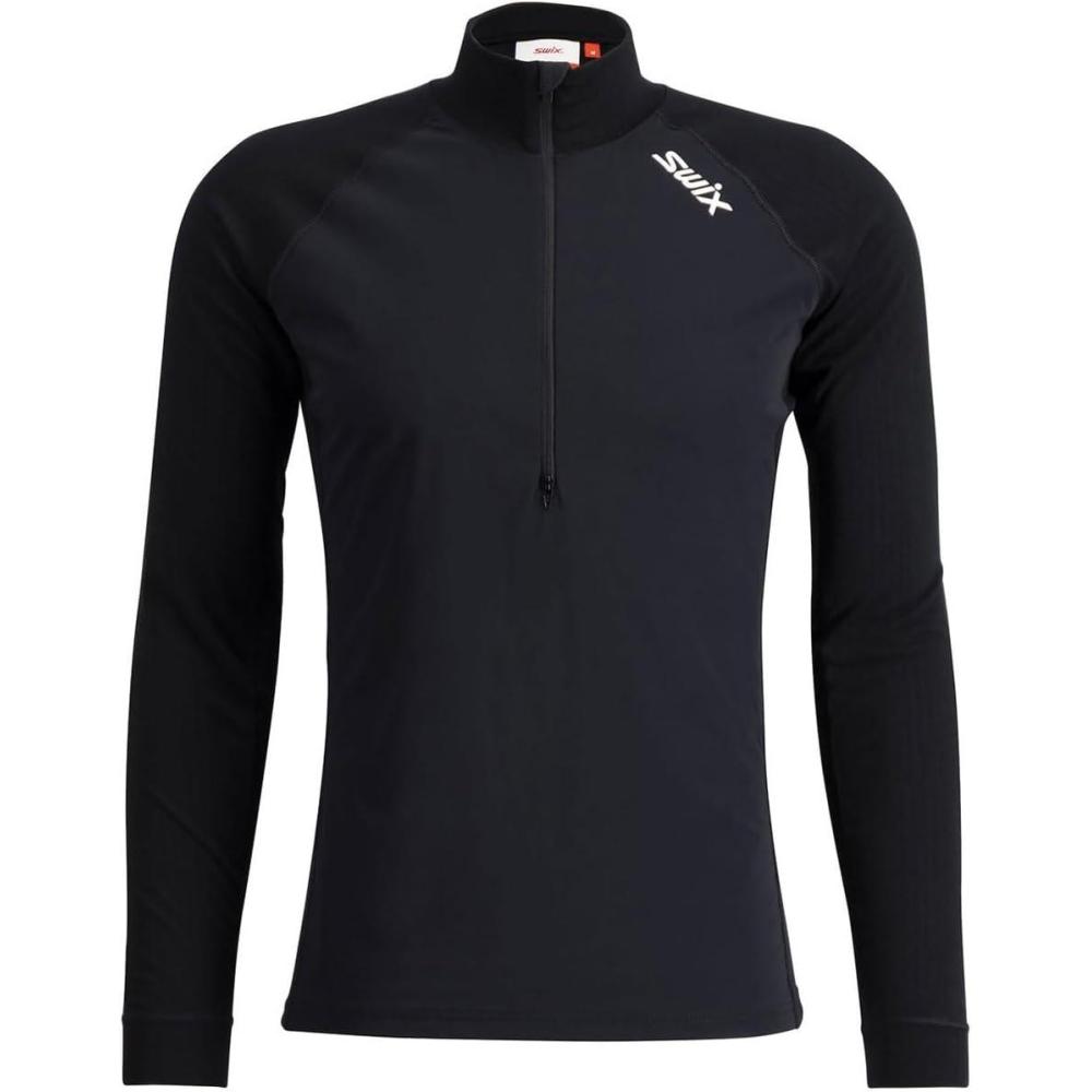 imageSwix Mens Racex Half Zip WindResistant QuickDrying Slim Fit Long Sleeve Baselayer TopBlack