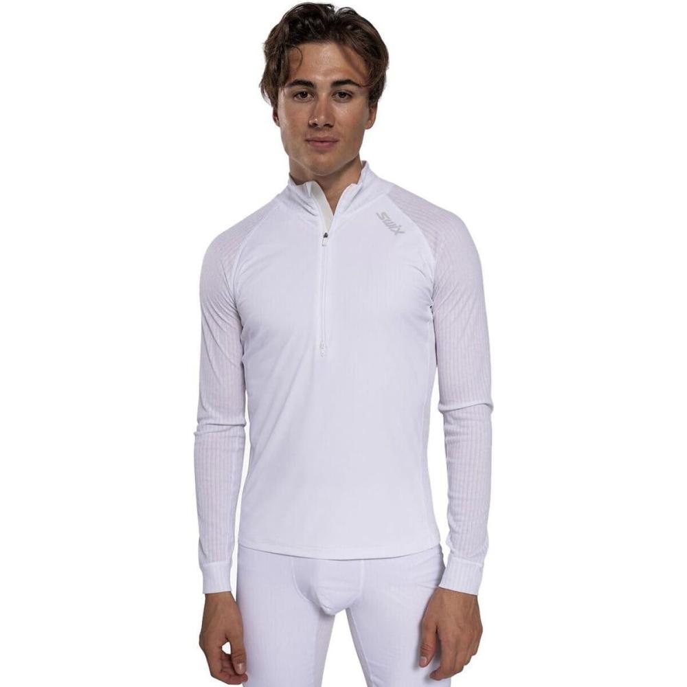 imageSwix Mens Racex Half Zip WindResistant QuickDrying Slim Fit Long Sleeve Baselayer TopBright White