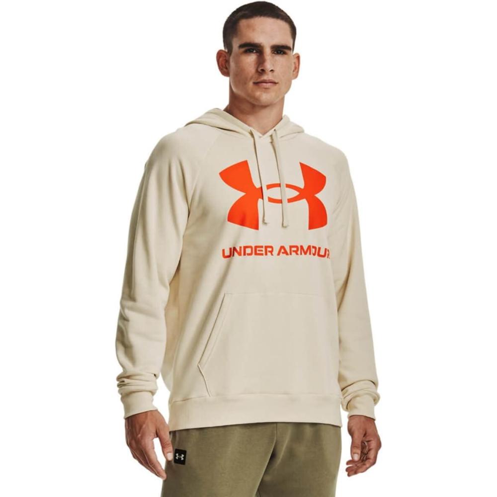 imageUnder Armour Mens Rival Fleece Sportstyle Logo Hoodie279 Stone   Team Orange