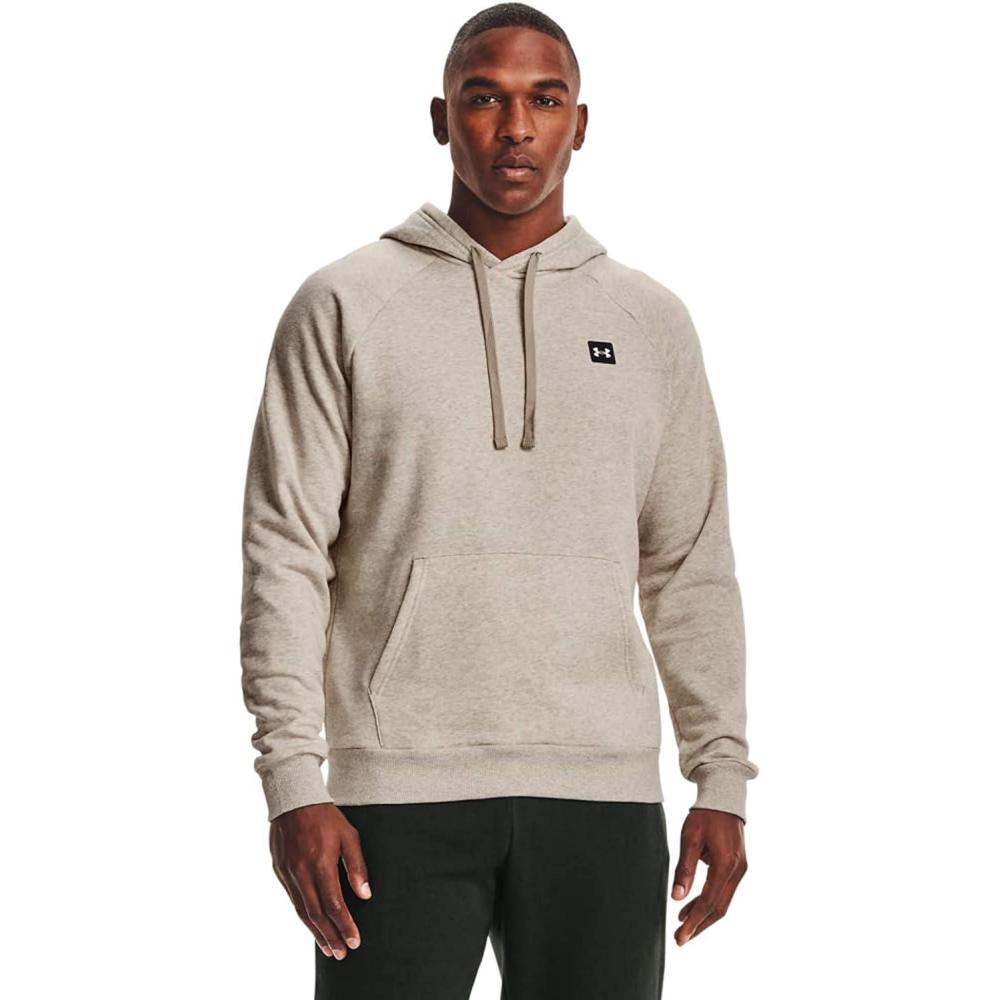 imageUnder Armour Mens Rival Fleece Sportstyle Logo HoodieHighland Buff Light Heather 200Onyx White