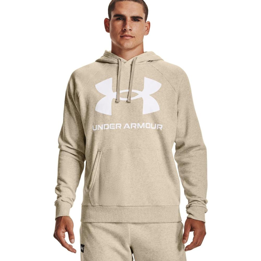 imageUnder Armour Mens Rival Fleece Sportstyle Logo HoodieKhaki Base Light Heather 289Onyx White