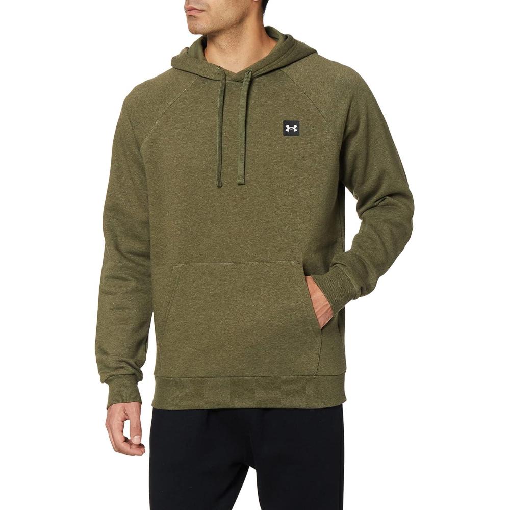 imageUnder Armour Mens Rival Fleece Sportstyle Logo HoodieMarine Od Green Light Heather 390Onyx White