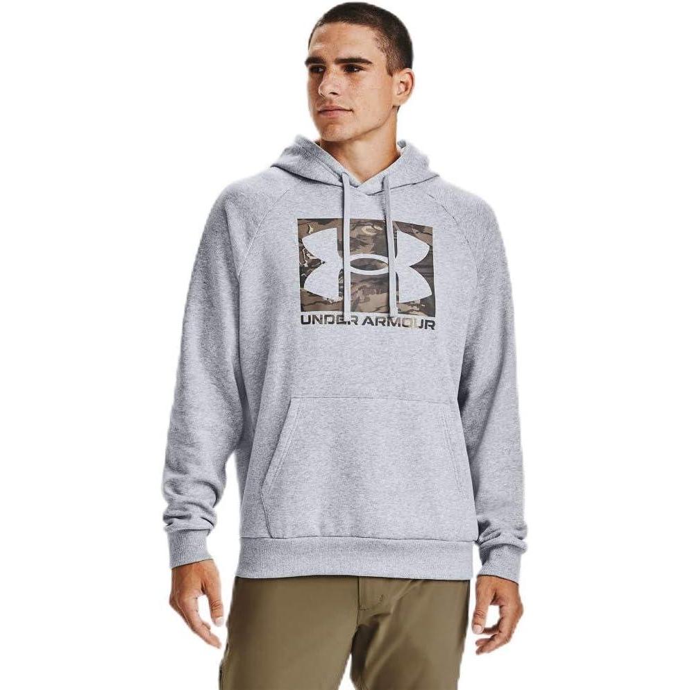 imageUnder Armour Mens Rival Fleece Sportstyle Logo HoodieMod Gray Medium Heather 011Ua Forest 20 Camo