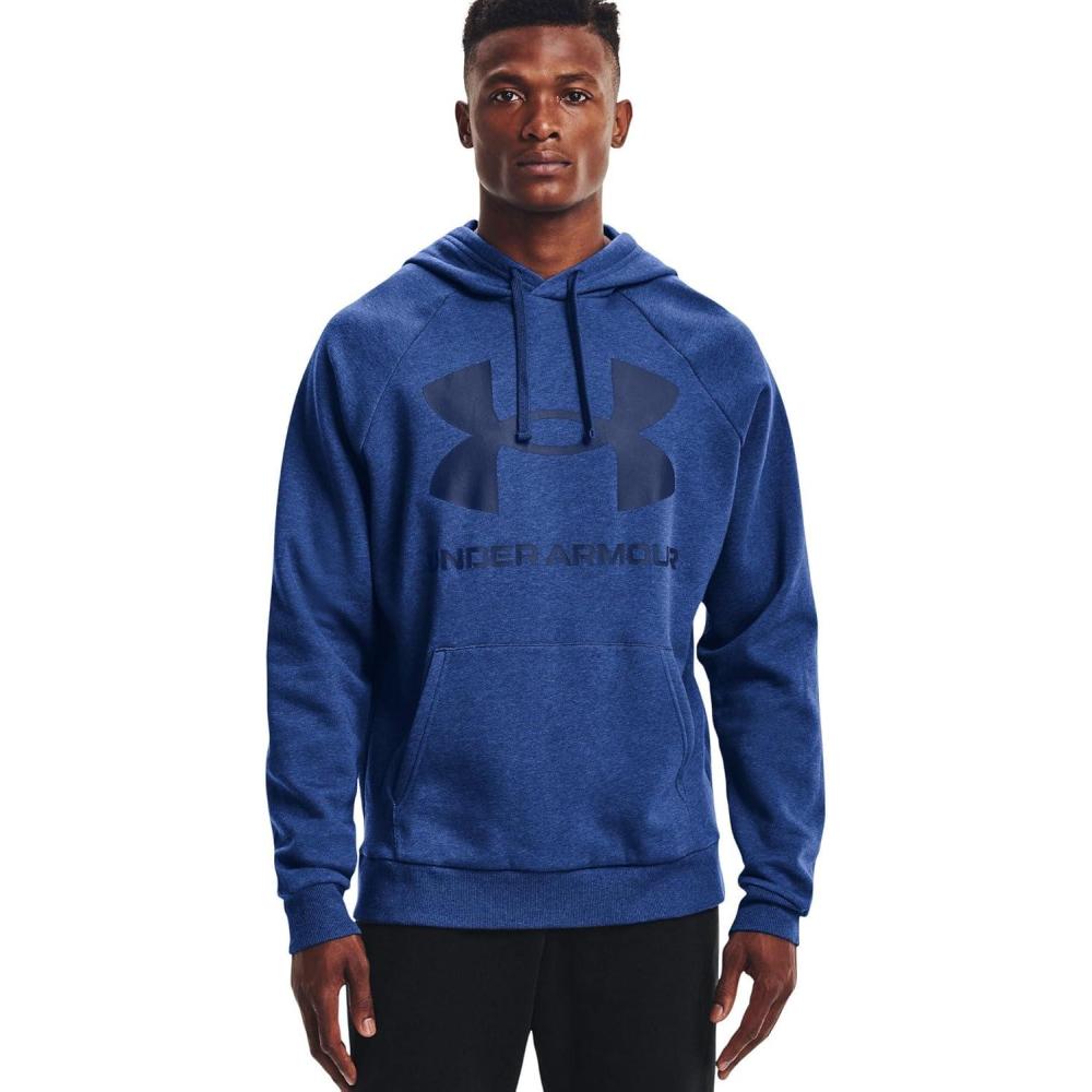 imageUnder Armour Mens Rival Fleece Sportstyle Logo HoodieTech Blue Light Heatherindigo