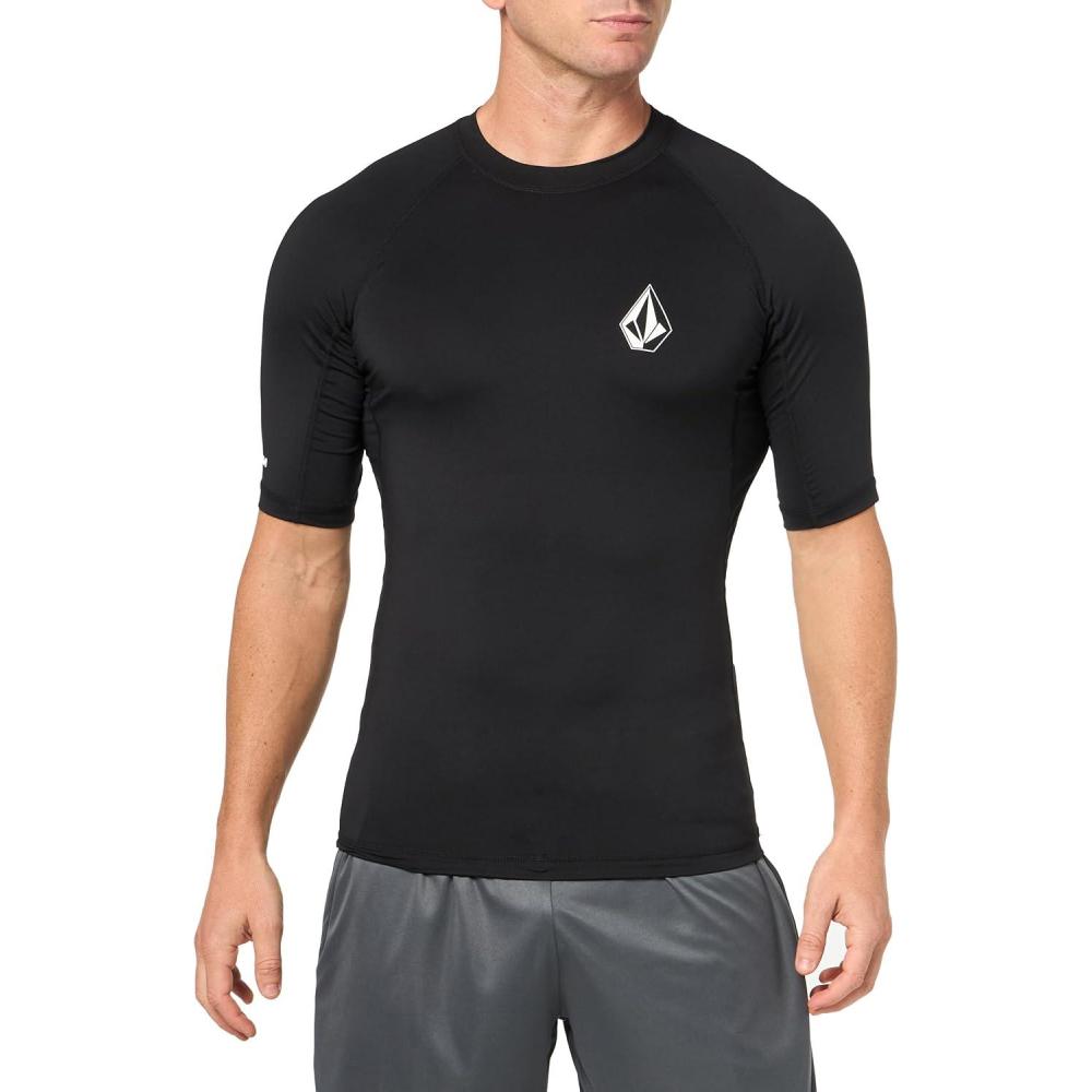 imageVolcom Mens Solid UPF 50 Short Sleeve RashguardRash Guard ShirtBlack 124