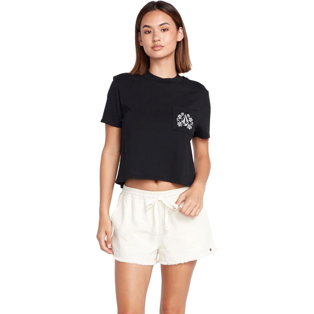 imageVolcom Womens Short Sleeve Pocket Dial Tee Crew Neck TShirt with Chest Pocket and Screen PrintBlack Black Black