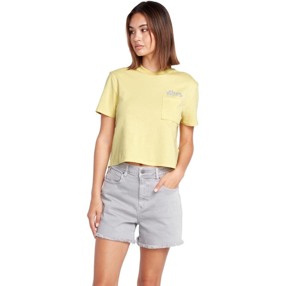 imageVolcom Womens Short Sleeve Pocket Dial Tee  Crew Neck TShirt with Chest Pocket and Screen PrintCitron