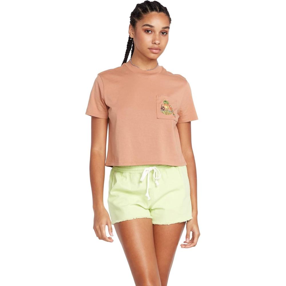 imageVolcom Womens Short Sleeve Pocket Dial Tee  Crew Neck TShirt with Chest Pocket and Screen PrintClay