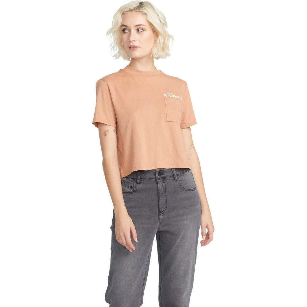 imageVolcom Womens Short Sleeve Pocket Dial Tee  Crew Neck TShirt with Chest Pocket and Screen PrintClay Red