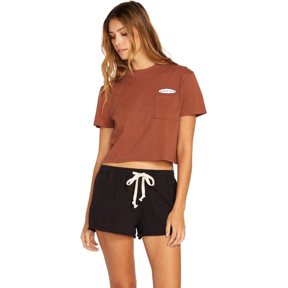 imageVolcom Womens Short Sleeve Pocket Dial Tee  Crew Neck TShirt with Chest Pocket and Screen PrintDark Clay Red