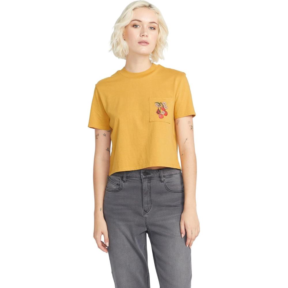 imageVolcom Womens Short Sleeve Pocket Dial Tee Crew Neck TShirt with Chest Pocket and Screen PrintDijon