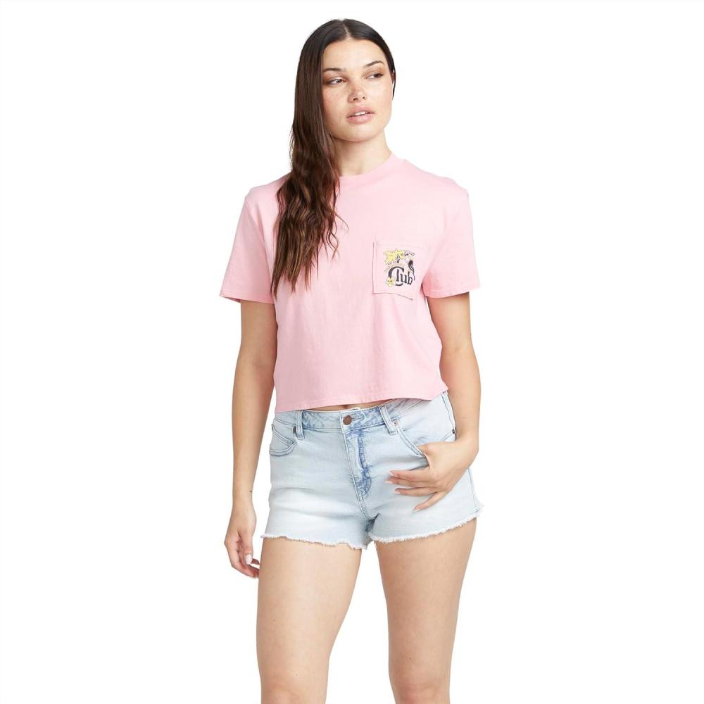 imageVolcom Womens Short Sleeve Pocket Dial Tee  Crew Neck TShirt with Chest Pocket and Screen PrintGuava