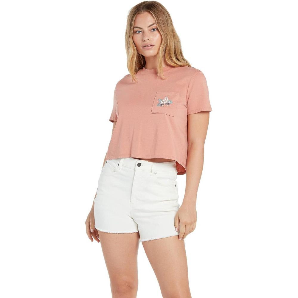 imageVolcom Womens Short Sleeve Pocket Dial Tee Crew Neck TShirt with Chest Pocket and Screen PrintLight Mauve